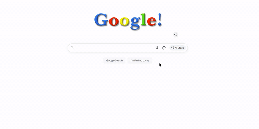 Googleの検索画面におけるアニメーションGIF。ユーザーが検索ボックスをクリックしたり、ボタンを操作している様子を示す。